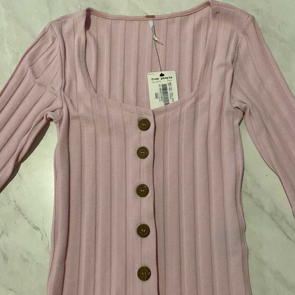 Free People quarter sleeve button top